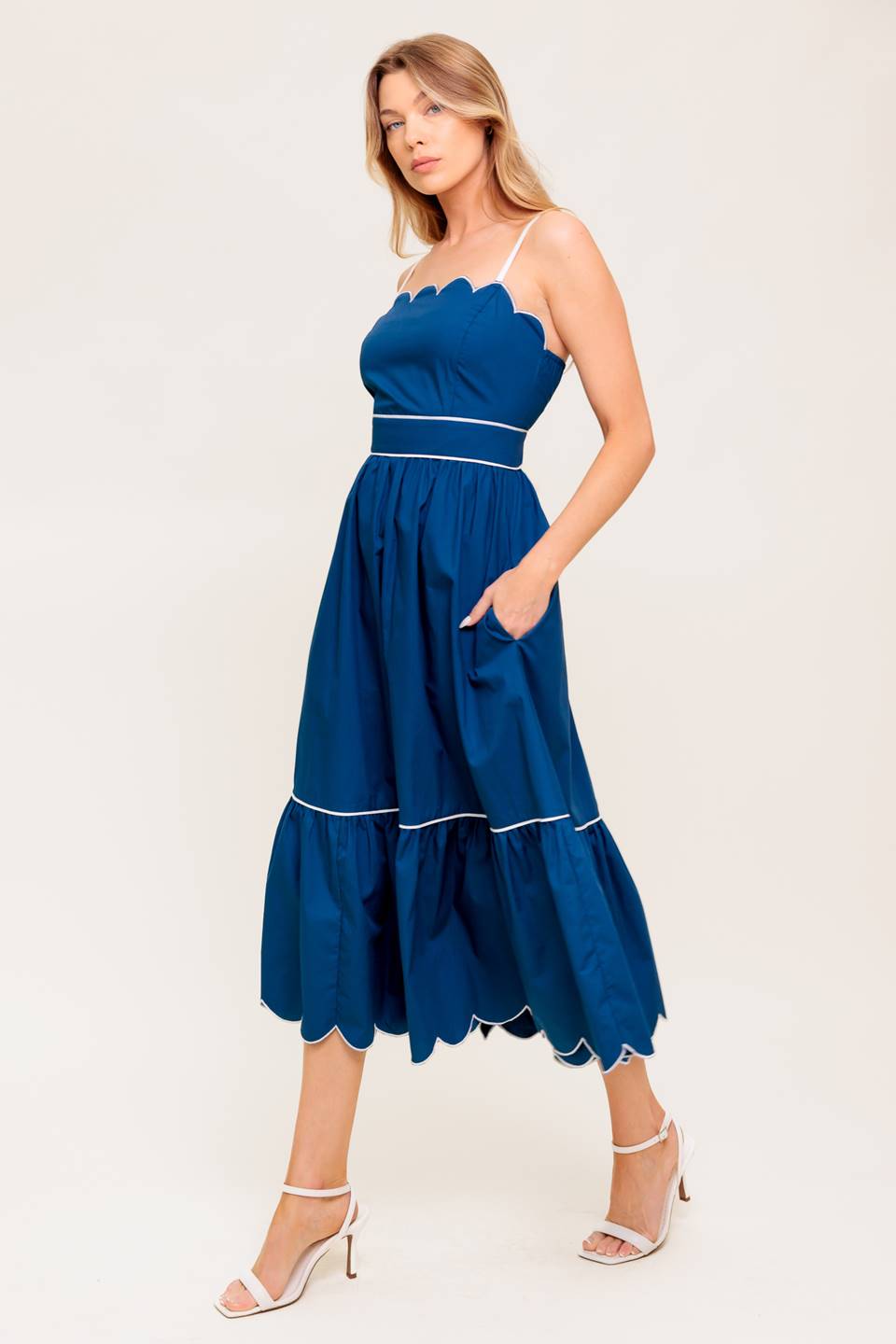 RUSTIC DREAM NAVY WOVEN MIDI DRESS Flying Tomato